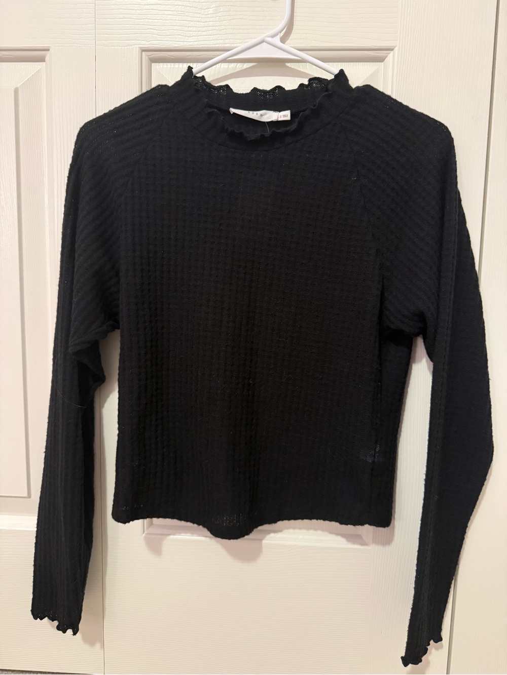 Lush Black Ribbed Long Sleeve Lettuce-Edge Top